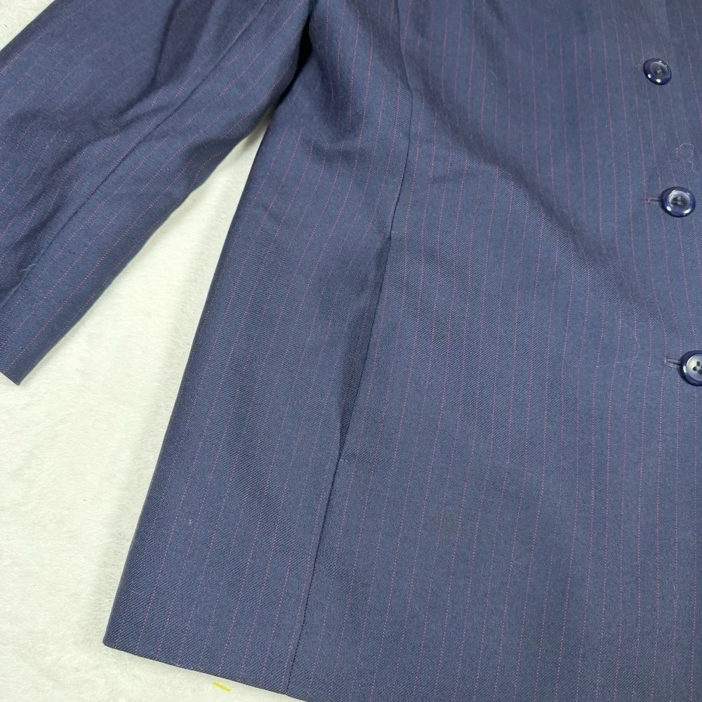 Vintage Pendleton Womens Size 16 Navy Red Pinstripe Wool Skirt Suit 2 Piece